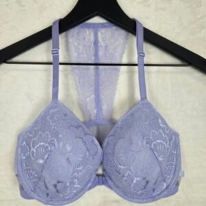 Victoria's Secret Lavender Floral Lace Lined Demi Bra Front Close Racerback 34D